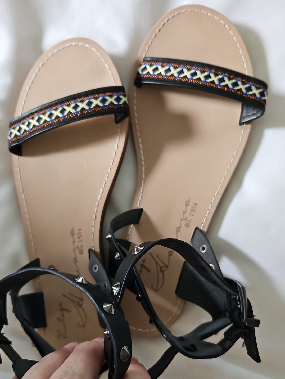 Vintage Havana  Size 6-1/2 Women’s Black Strappy Sandals with Embroidered Band